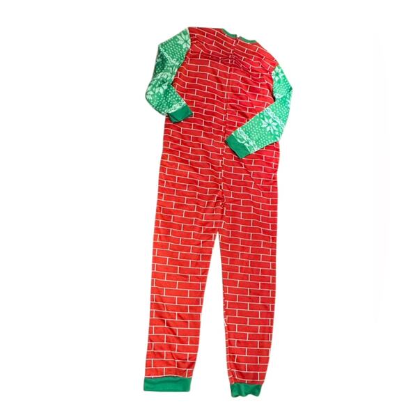 Dec.25th Ugly Christmas Pajama Red Fireplace with Stockings and Tinsel Back Zip - Picture 2 of 11